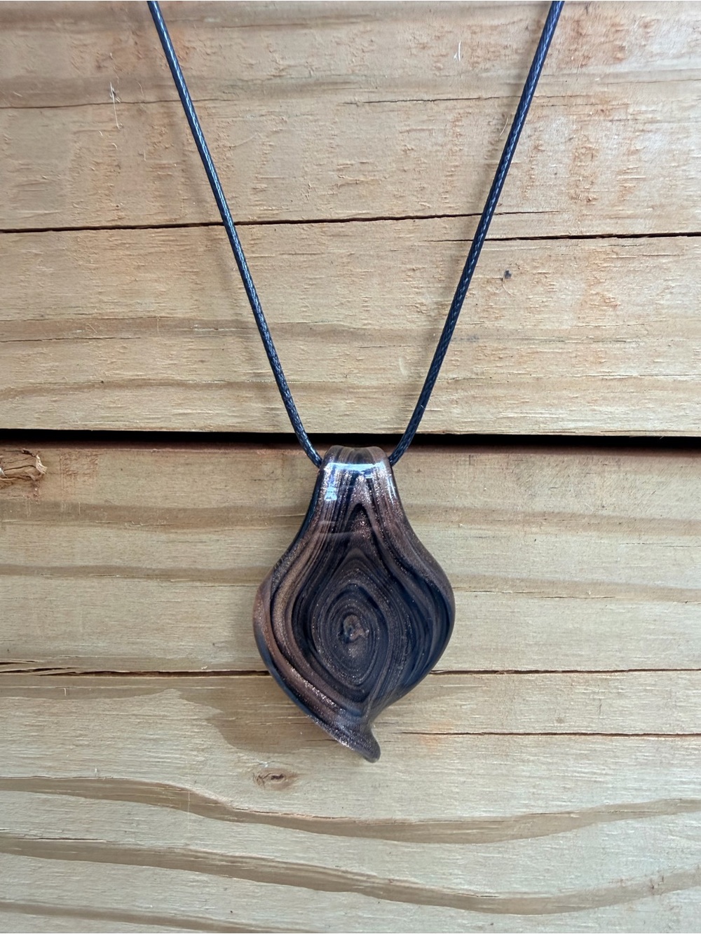 Handcrafted Murano Style Glass Pendant Necklace in Bronze Earth Tones